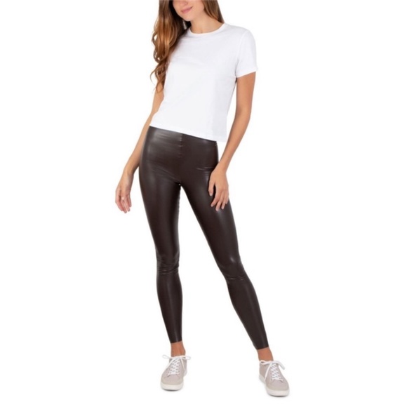 Oui T Khaki Green Vegan Faux Leather Leggings 77985 6760 main image 1